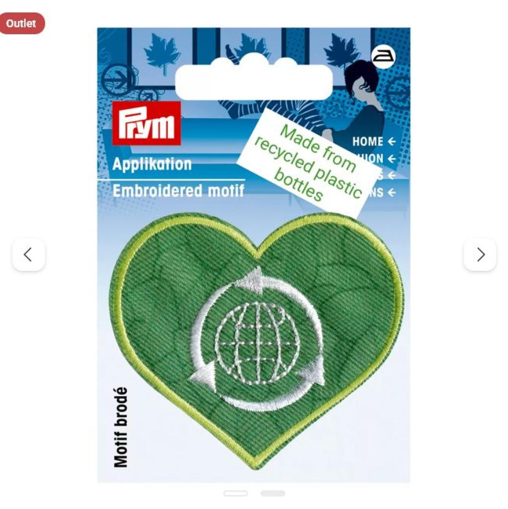 Bügelbild Applikation Herz grün Kreislauf recycled